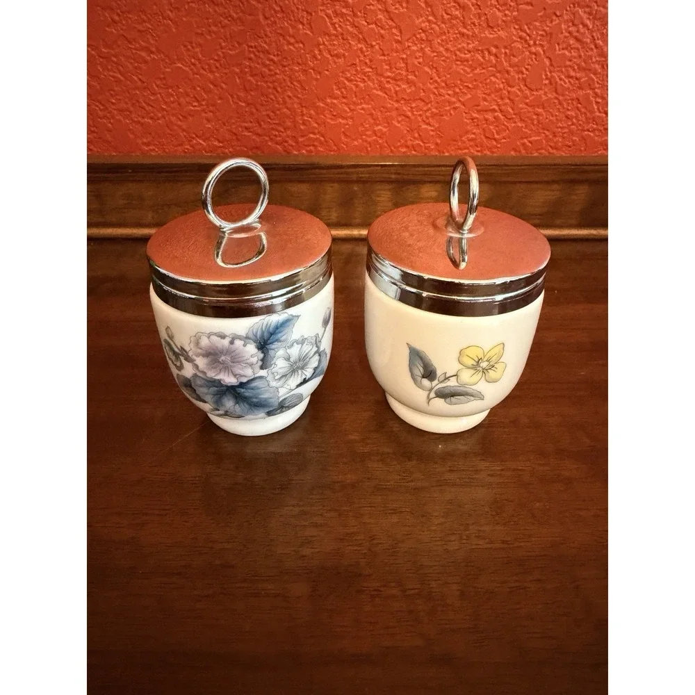 Pair Of Royal Worcester Egg Coddlers Floral Design Excellent